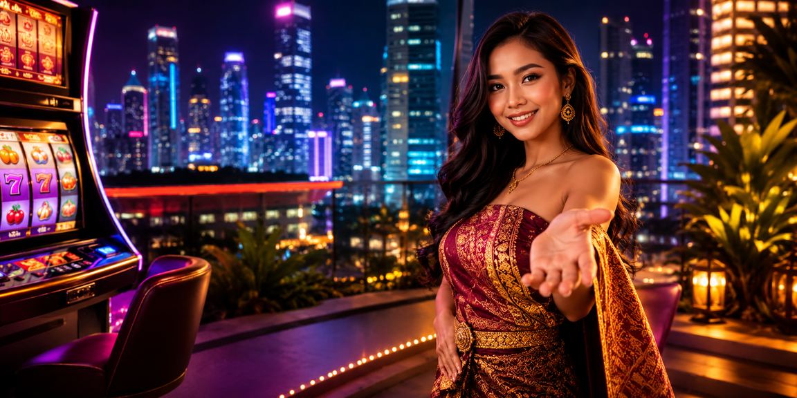 Tampilan mesin slot dengan efek cahaya neon biru dan ungu yang cerah dan meriah